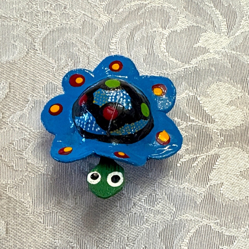 Handmade Mexican Wooden Blue Shelled Turtle